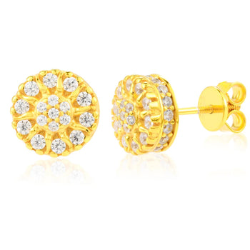 MOISSANITE DIAMOND ICED OUT FLOWER STUD EARRINGS IN STERLING SILVER