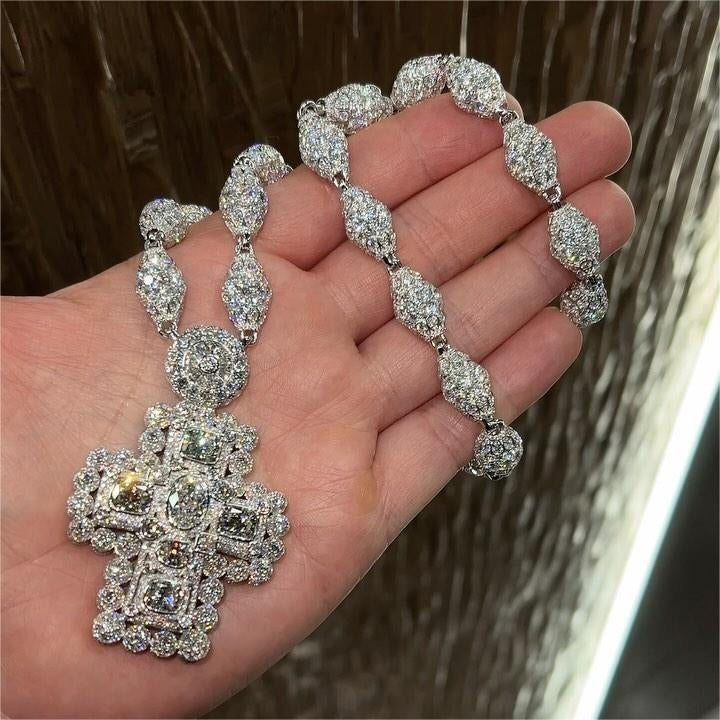 MOISSANITE DIAMOND ICED OUT FOAM CROSS PENDANT