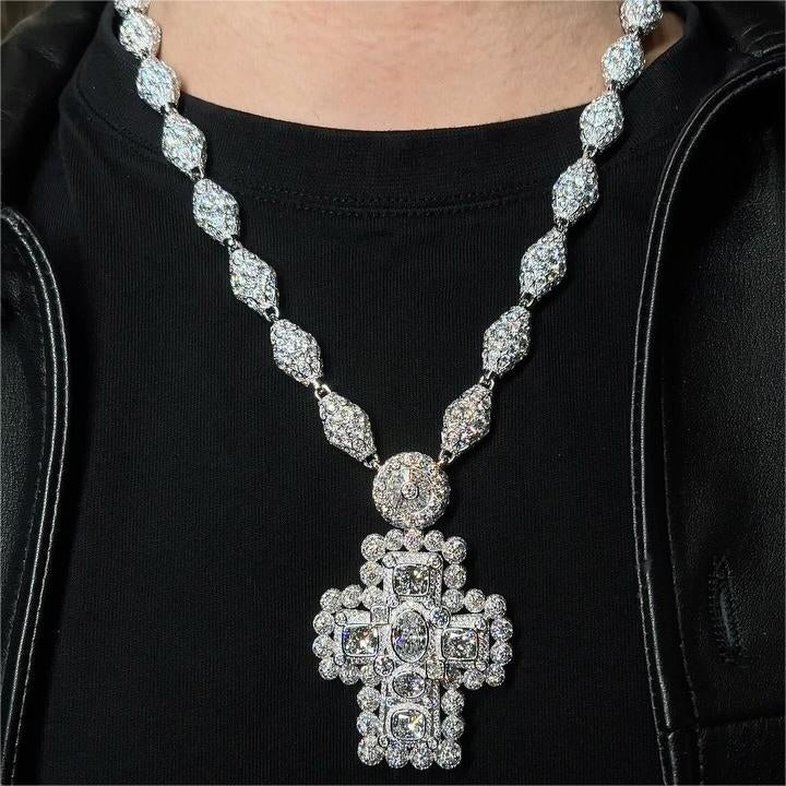 MOISSANITE DIAMOND ICED OUT FOAM CROSS PENDANT