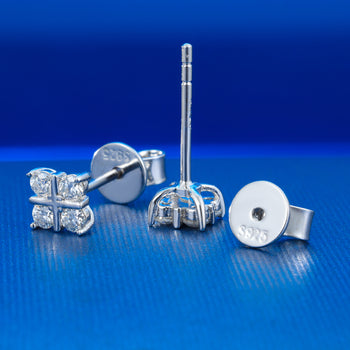 MOISSANIT-DIAMANT-KREUZOHRLÖSER MIT VIER STEINEN AUS STERLINGSILBER 