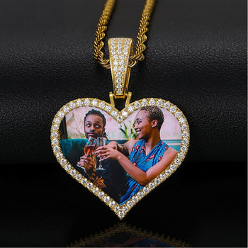 MOISSANITE DIAMOND HEART CUSTOM PHOTO PENDANT IN STERLING SILVER - IVORY & EBONY