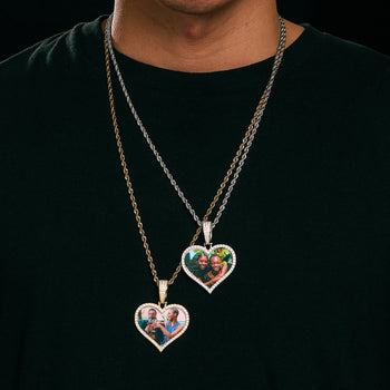 MOISSANITE DIAMOND HEART CUSTOM PHOTO PENDANT IN STERLING SILVER - IVORY & EBONY