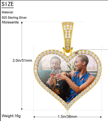 MOISSANITE DIAMOND HEART CUSTOM PHOTO PENDANT IN STERLING SILVER - IVORY & EBONY