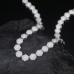 MOISSANITE DIAMOND ICED OUT HEXAGON LINK CHAIN OR BRACELET IN STERLING SILVER