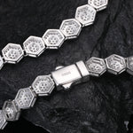 MOISSANITE DIAMOND ICED OUT HEXAGON LINK CHAIN OR BRACELET IN STERLING SILVER