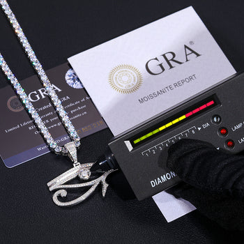 MOISSANITE DIAMOND EGYPTIAN EYE OF HORUS PENDANT IN STERLING SILVER