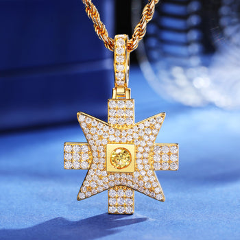 MOISSANIT-DIAMANT-MALTA-KREUZ-ANHÄNGER AUS STERLINGSILBER