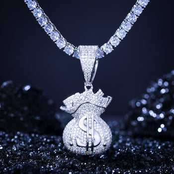 MOISSANITE DIAMOND MONEY BAG PENDANT IN STERLING SILVER - IVORY & EBONY