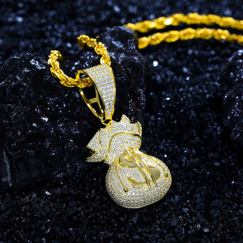 MOISSANITE DIAMOND MONEY BAG PENDANT IN STERLING SILVER - IVORY & EBONY