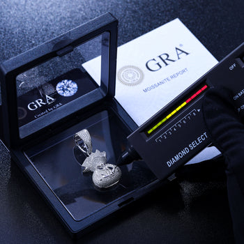 MOISSANITE DIAMOND MONEY BAG PENDANT IN STERLING SILVER - IVORY & EBONY