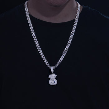 MOISSANITE DIAMOND MONEY BAG PENDANT IN STERLING SILVER - IVORY & EBONY