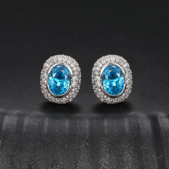 Boucles d'oreilles à clous ovales serties de diamants et de moissanite, en argent sterling 