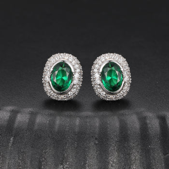 Boucles d'oreilles à clous ovales serties de diamants et de moissanite, en argent sterling 