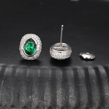 Boucles d'oreilles à clous ovales serties de diamants et de moissanite, en argent sterling 