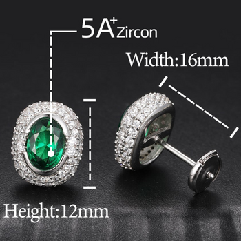 Boucles d'oreilles à clous ovales serties de diamants et de moissanite, en argent sterling 