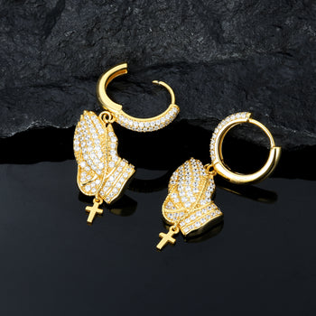 Boucles d'oreilles pendantes en forme de croix, serties de moissanite et de diamants, en argent sterling 