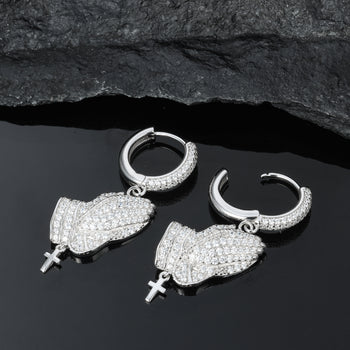 Boucles d'oreilles pendantes en forme de croix, serties de moissanite et de diamants, en argent sterling 