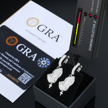 Boucles d'oreilles pendantes en forme de croix, serties de moissanite et de diamants, en argent sterling 