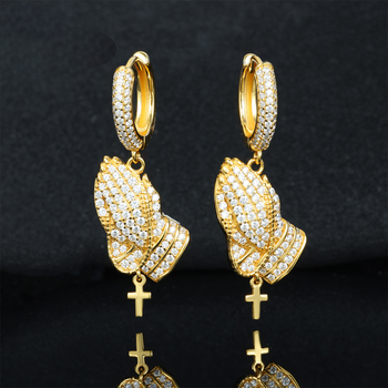 Boucles d'oreilles pendantes en forme de croix, serties de moissanite et de diamants, en argent sterling 