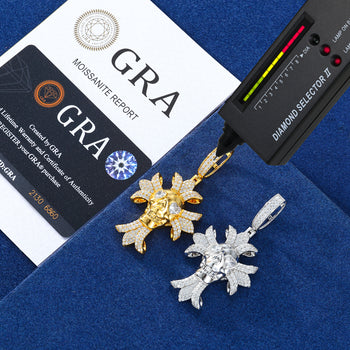 MOISSANITE DIAMOND ICED OUT SKULL CROSS PENDANT