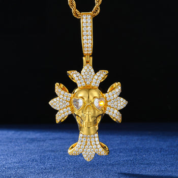 MOISSANITE DIAMOND ICED OUT SKULL CROSS PENDANT