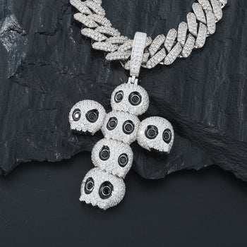 MOISSANITE DIAMOND SKULL CROSS PENDANT IN STERLING SILVER
