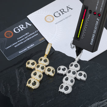 MOISSANITE DIAMOND SKULL CROSS PENDANT IN STERLING SILVER