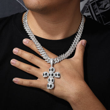 MOISSANITE DIAMOND SKULL CROSS PENDANT IN STERLING SILVER