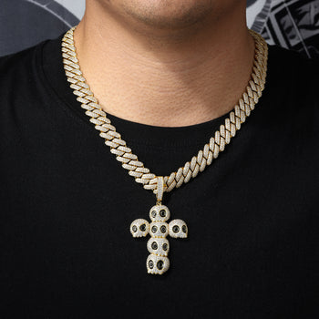 MOISSANITE DIAMOND SKULL CROSS PENDANT IN STERLING SILVER