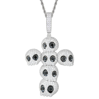 MOISSANITE DIAMOND SKULL CROSS PENDANT IN STERLING SILVER