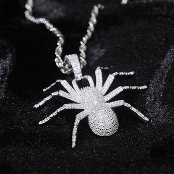 MOISSANITE DIAMOND ICED OUT SPIDER PENDANT IN STERLING SILVER - IVORY & EBONY