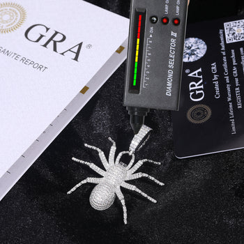 MOISSANITE DIAMOND ICED OUT SPIDER PENDANT IN STERLING SILVER - IVORY & EBONY