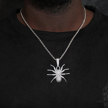 MOISSANITE DIAMOND ICED OUT SPIDER PENDANT IN STERLING SILVER - IVORY & EBONY