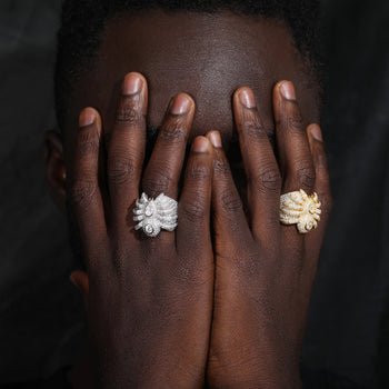 MOISSANITE DIAMOND ICED OUT SPIDER TARANTULA RING IN STERLING SILVER - IVORY & EBONY