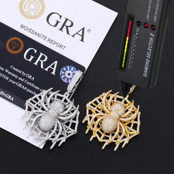 MOISSANITE DIAMOND ICED OUT SPIDER WEB PENDANT IN STERLING SILVER