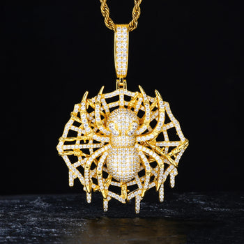 MOISSANITE DIAMOND ICED OUT SPIDER WEB PENDANT IN STERLING SILVER