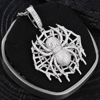 MOISSANITE DIAMOND ICED OUT SPIDER WEB PENDANT IN STERLING SILVER