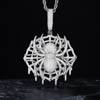 MOISSANITE DIAMOND ICED OUT SPIDER WEB PENDANT IN STERLING SILVER