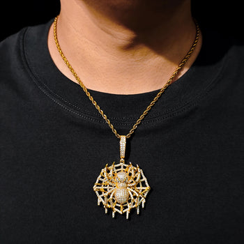 MOISSANITE DIAMOND ICED OUT SPIDER WEB PENDANT IN STERLING SILVER