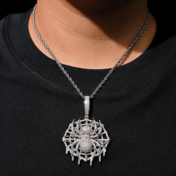 MOISSANITE DIAMOND ICED OUT SPIDER WEB PENDANT IN STERLING SILVER