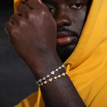 MOISSANITE DIAMOND STAR HEART RHOMBUS MOTIF TENNIS BRACELET IN STERLING SILVER - IVORY & EBONY