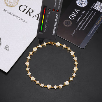 MOISSANITE DIAMOND STAR HEART RHOMBUS MOTIF TENNIS BRACELET IN STERLING SILVER - IVORY & EBONY