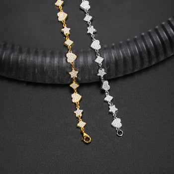 MOISSANITE DIAMOND STAR HEART RHOMBUS MOTIF TENNIS BRACELET IN STERLING SILVER - IVORY & EBONY