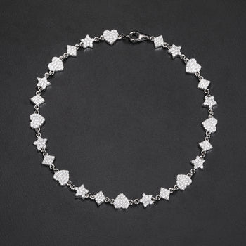 MOISSANITE DIAMOND STAR HEART RHOMBUS MOTIF TENNIS BRACELET IN STERLING SILVER - IVORY & EBONY