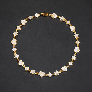 MOISSANITE DIAMOND STAR HEART RHOMBUS MOTIF TENNIS BRACELET IN STERLING SILVER - IVORY & EBONY