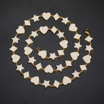 MOISSANITE DIAMOND STAR HEART RHOMBUS MOTIF TENNIS BRACELET IN STERLING SILVER - IVORY & EBONY