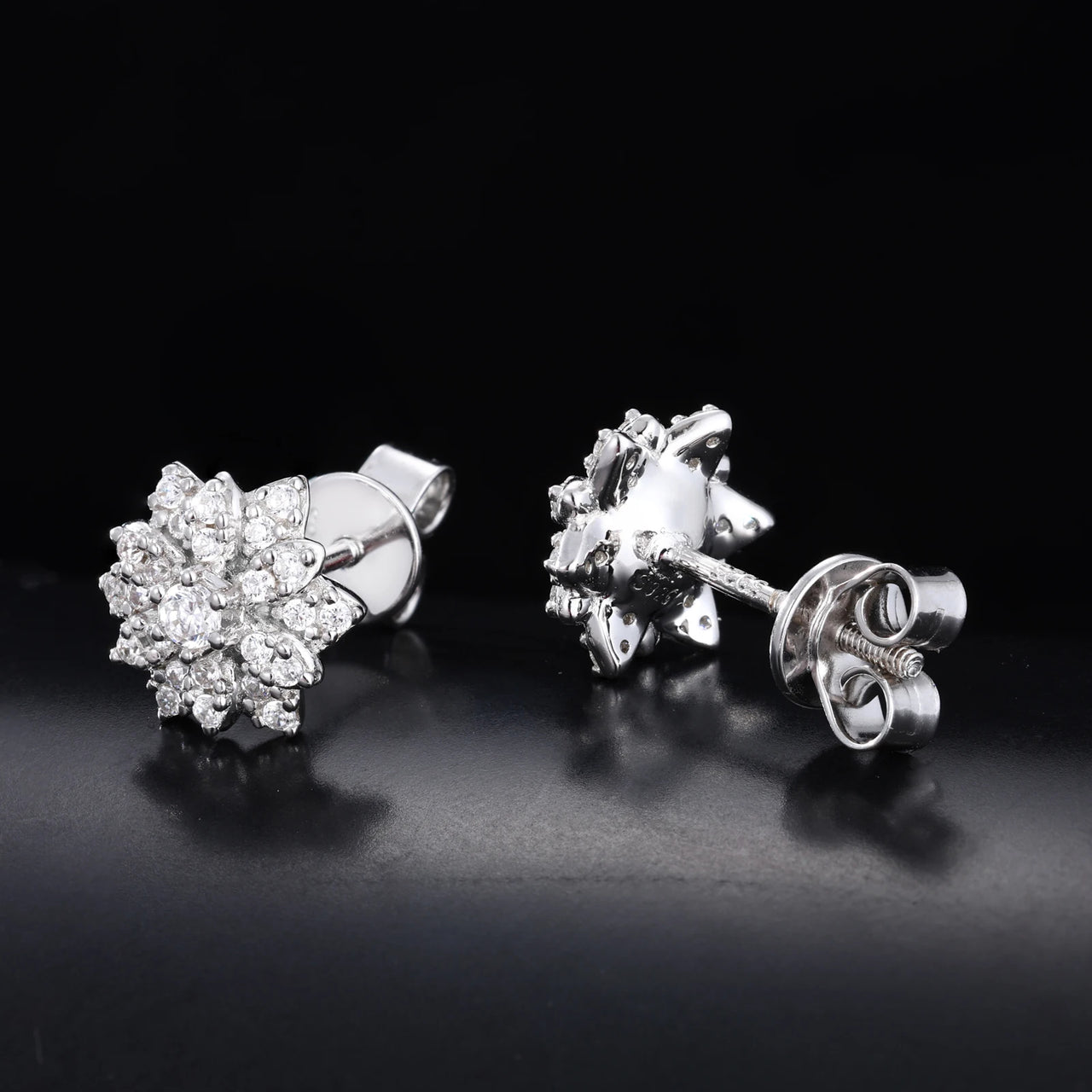 MOISSANITE DIAMOND ICED OUT SUNFLOWER EARRINGS IN STERLING SILVER