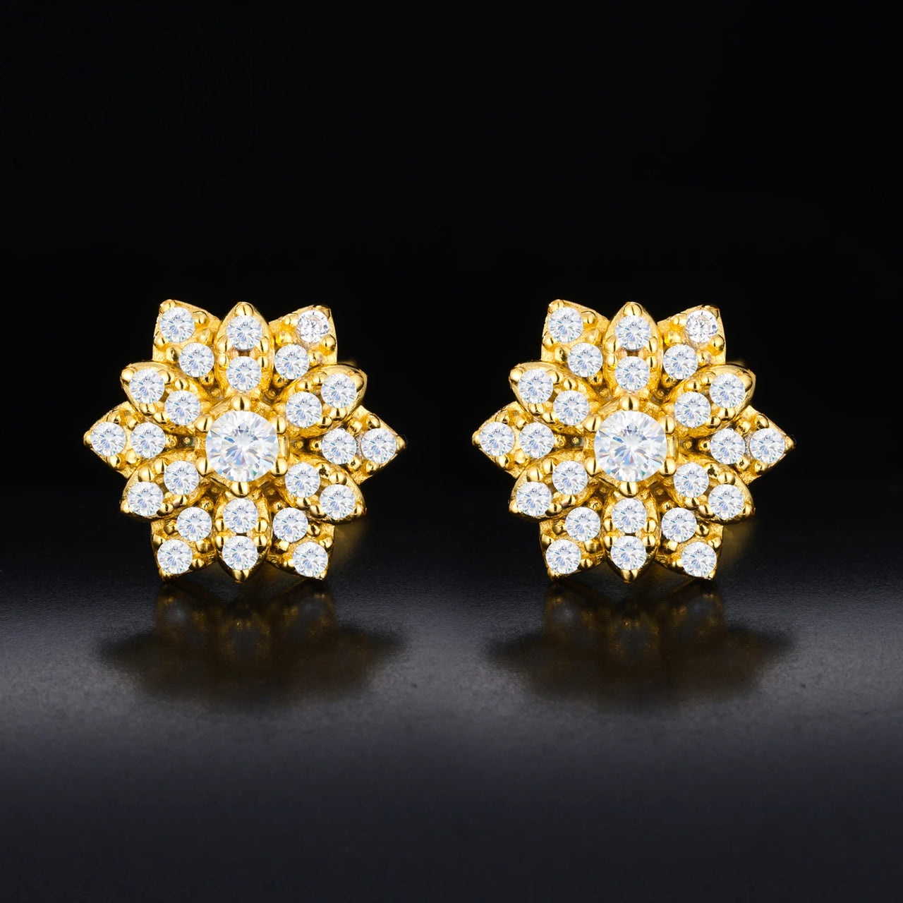 MOISSANITE DIAMOND ICED OUT SUNFLOWER EARRINGS IN STERLING SILVER