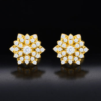 MOISSANITE DIAMOND ICED OUT SUNFLOWER EARRINGS IN STERLING SILVER