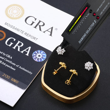 MOISSANITE DIAMOND ICED OUT SUNFLOWER EARRINGS IN STERLING SILVER